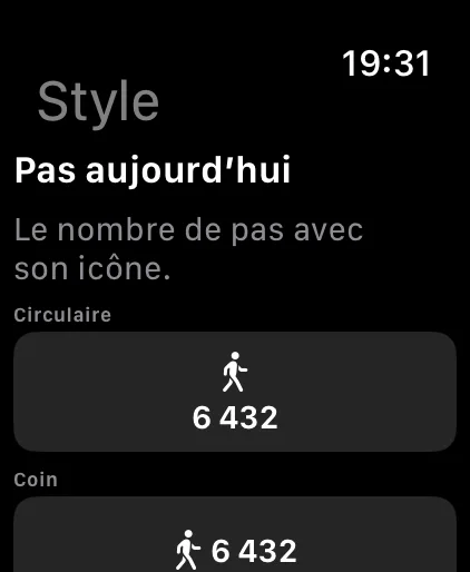 Aperçus des formats circulaire et de coin, avec 6 432 pas.