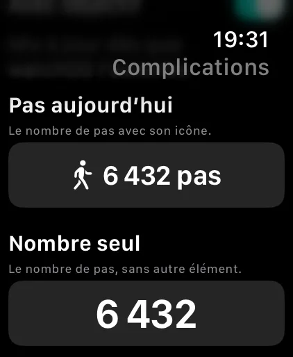 Galerie : styles Pas aujourd’hui et Nombre seul avec 6 432 pas.