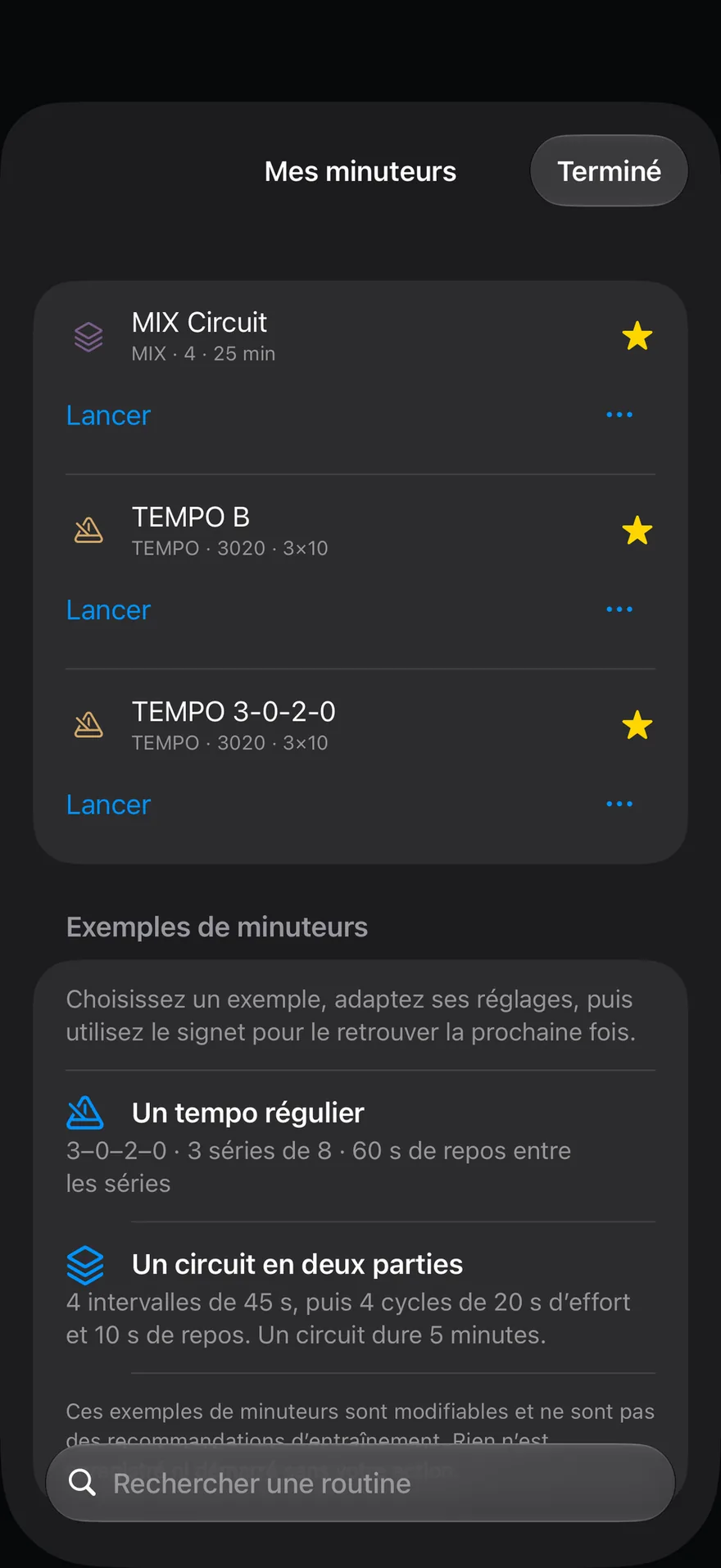 Vos minuteurs enregistrés