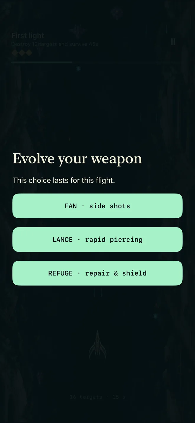 Weapon choice during a flight: Fan, Lance or Refuge, English