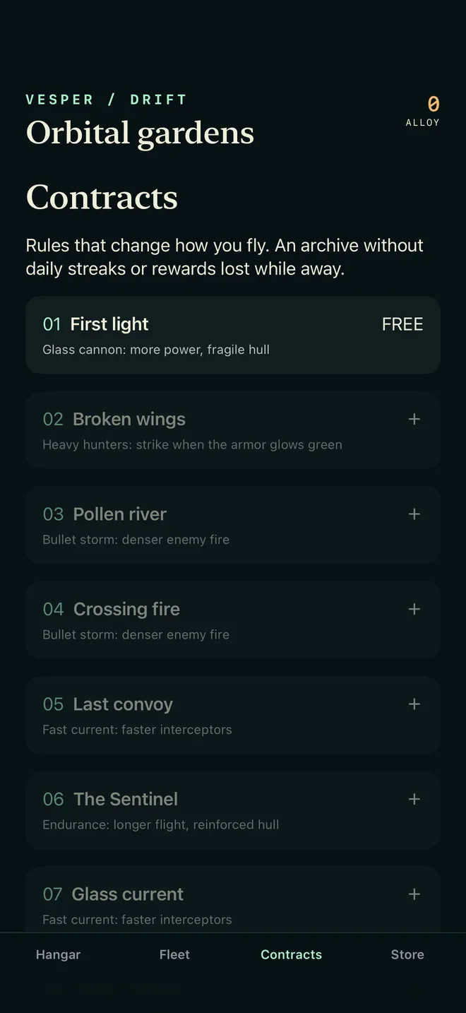 Contracts list with one free contract, English