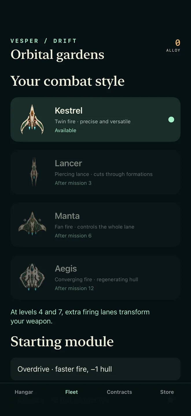 Fleet: Kestrel, Lancer, Manta and Aegis, with the starting module, English