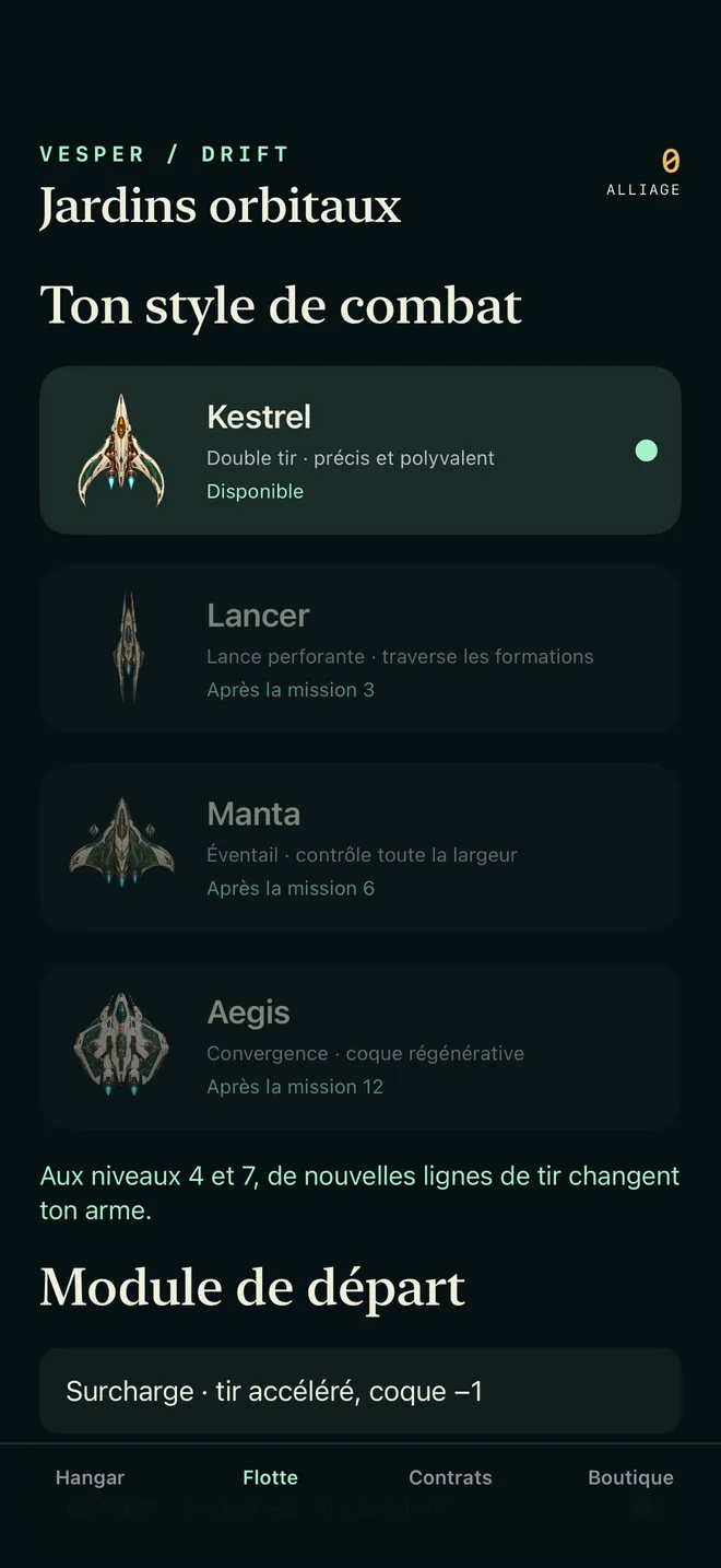 Flotte : Kestrel, Lancer, Manta et Aegis, avec le module de départ, français