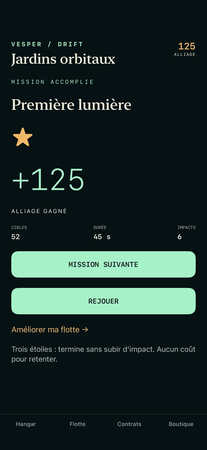 Résultat de mission : une étoile et 125 d’alliage gagnés, français